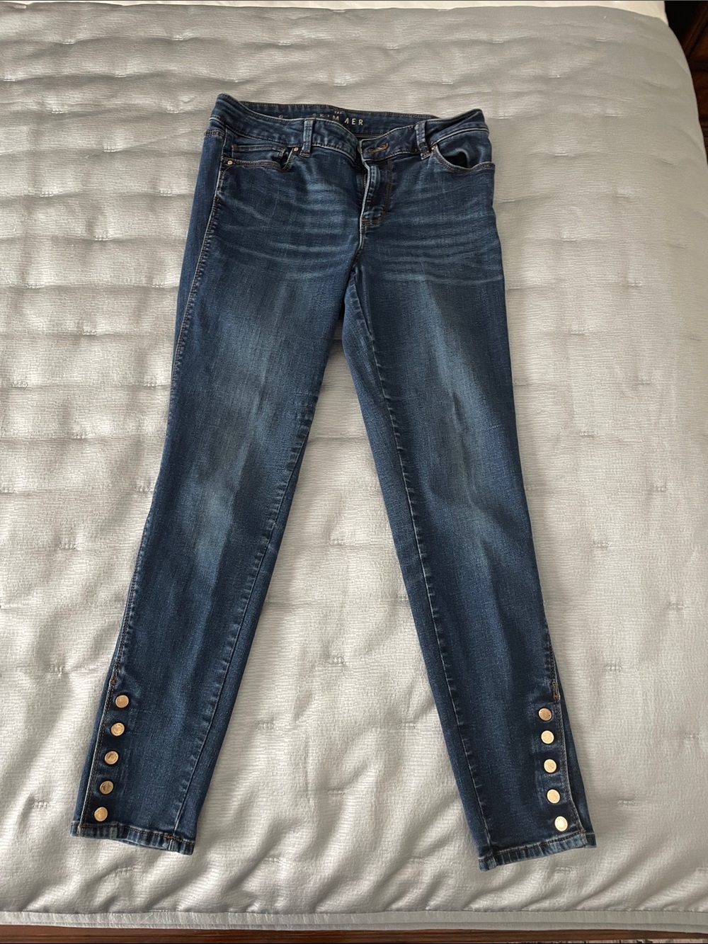 White House Black Market Dark Blue Skinny Jeans with Ankle Buttons